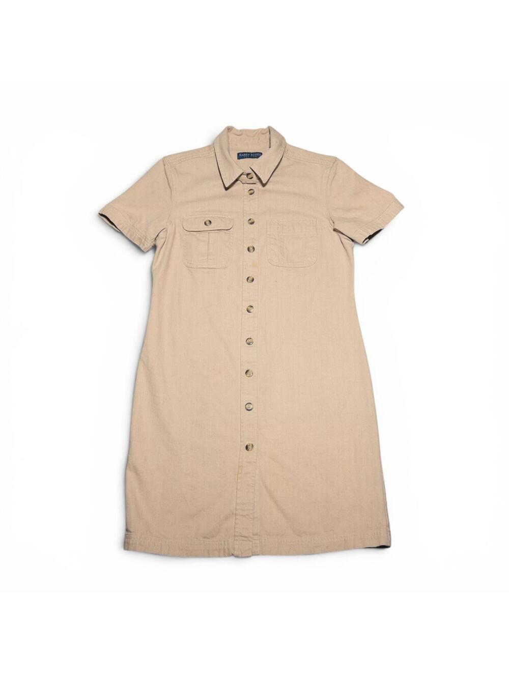 Vintage Karen Scott Petite Tan Button-Front Shirt Dress